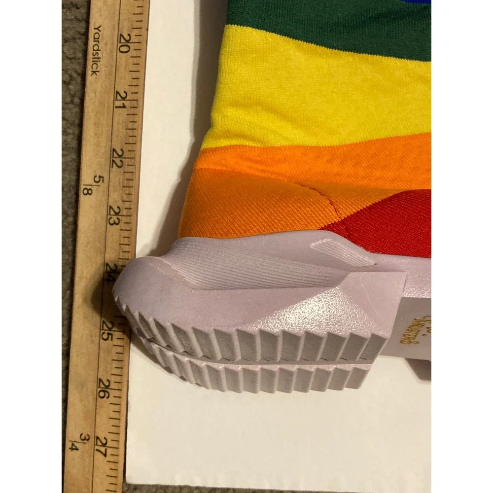 Thrusters Rainbow Striped Thigh High Sock Boots Lavender Platform Sole Size 36